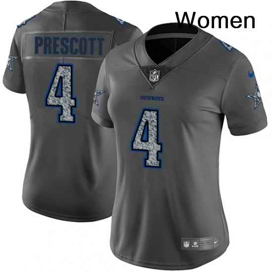 Womens Nike Dallas Cowboys 4 Dak Prescott Gray Static Vapor Untouchable Limited NFL Jersey